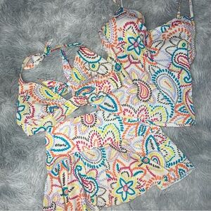 Victoria’s Secret 3-Piece Swimsuit Set Tankini Halter Bikini Top & Skirt Paisley
